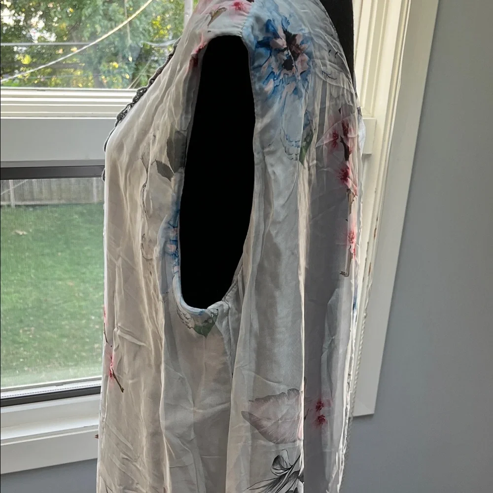 Floral Lace-Trimmed Silk Dress Sz 1X - Picture 4 of 11